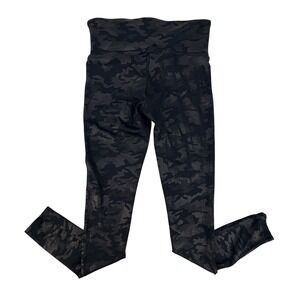 Spanx Vegan Leather Shine Coated Camo Leggings M Black Camouflage High Waist